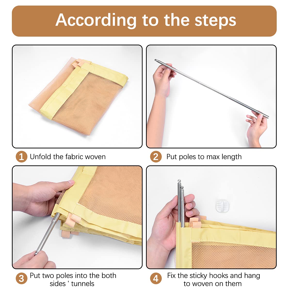 Magic Pet Gate for Dogs, Portable Folding Mesh Safety Dog Gate with 6 Hooks Install Anywhere, Safety Fence Dog Gate Providing a Safe Enclosure to Play and Rest for Hall Doorway & Stair (Yellow)