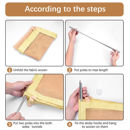 Magic Pet Gate for Dogs, Portable Folding Mesh Safety Dog Gate with 6 Hooks Install Anywhere, Safety Fence Dog Gate Providing a Safe Enclosure to Play and Rest for Hall Doorway & Stair (Yellow)