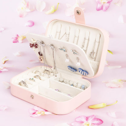 losensild Travel Jewelry Box,PU Leather Small Jewelry Travel Case for Women Girls Double Layer Portable Jewelry Organizer Mini Travel Case Boxes Black