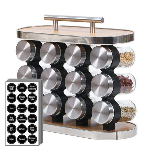Joyeee 12 Glass Spice Jars with Rack, Classy Stainless Steel Spice Rack Organizer, Kitchen Gadget for Christmas