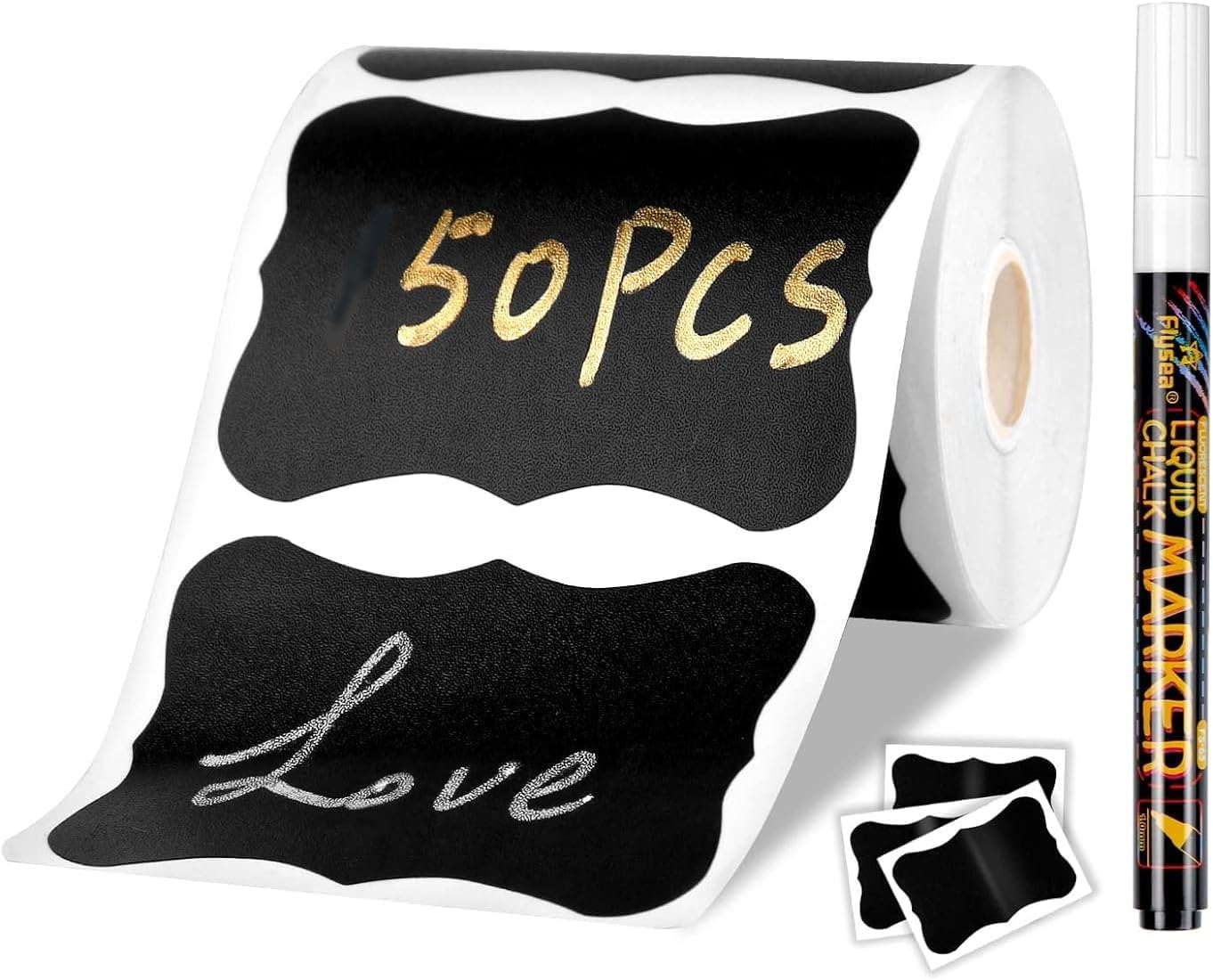 Waterproof Reusable Sticker Labels Roll With White Removable Chalk Marker Practical For Spice Jars And Canisters Set Of 56 Pieces - Black