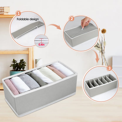 4-Pieces Fabric Wardrobe Organizer, Foldable Storage Bins for Underwear, Socks, Bras, and Accessories, Grey, 15 x 11 x 31 cm