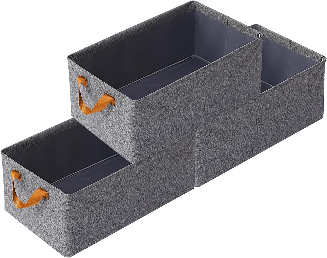 Fabric Multifunctional Large Foldable Linen Closet Organizers With Sturdy Handles Especially Made For Wardrobe Organization Set Of 3 Pieces - Grey