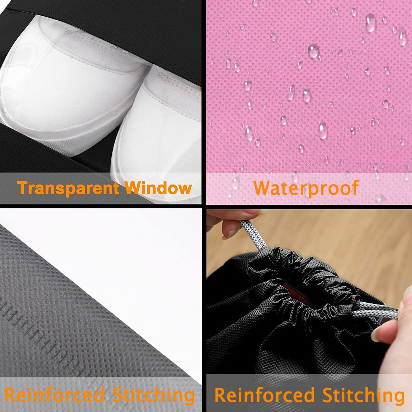 Ynaize 10PCS Travel Shoe Bags with Rope Large Shoes Storage Organizers Pouch for Men and Women Clear Drawstring Bags, Grey, Stylish Pattern