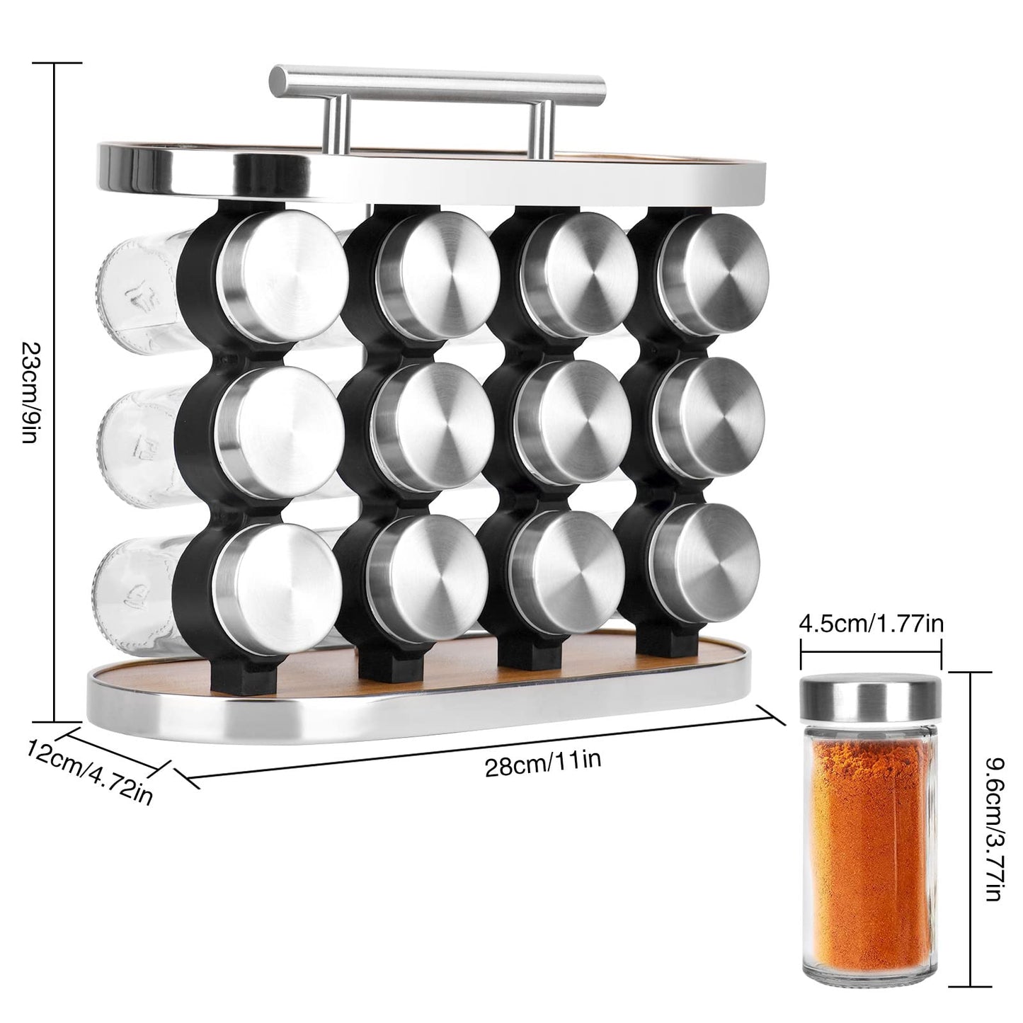 Spice Rack Set, Universal Kitchen Organiser, Spice Rack with 12 Spice Jars, Decorations, Art Style, Spice Rack, Spice Storage, 28 x 23.6 cm
