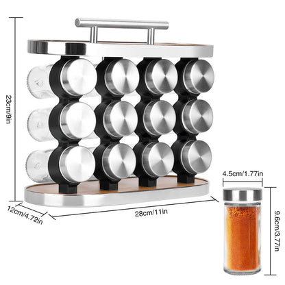 Spice Rack Set, Universal Kitchen Organiser, Spice Rack with 12 Spice Jars, Decorations, Art Style, Spice Rack, Spice Storage, 28 x 23.6 cm