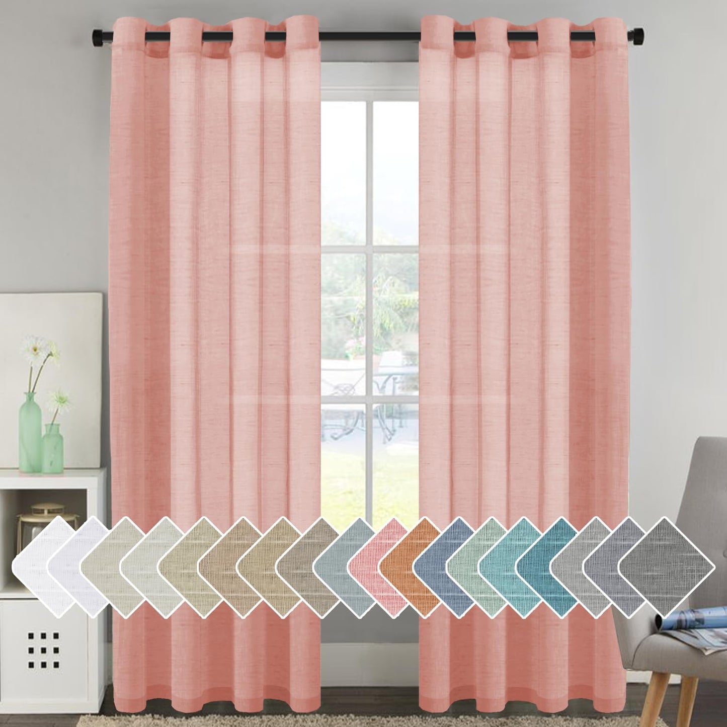 INtex Curtains Semi-Transparent Natural Linen Curtains with Elegant Sheer Fabric and Steel Grommets - 1 Piece 200W x 230L CM Dark gery