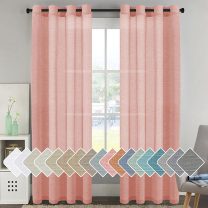 INtex Curtains Semi-Transparent Natural Linen Curtains with Elegant Sheer Fabric and Steel Grommets - 1 Piece 200W x 230L CM Dark gery
