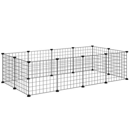 Pawhut DIY Pet Playpen Metal Wire Fence 12 Panel Enclosure Indoor Outdoor Guinea Pig Rabbit Small Animals Cage, Black