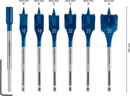 Bosch Professional 7 pc. Expert SelfCut Speed Spade Drill Bit Set (for Softwood, Chipboard, Ø 16-32 mm, Accessories Rotary Impact Drill)