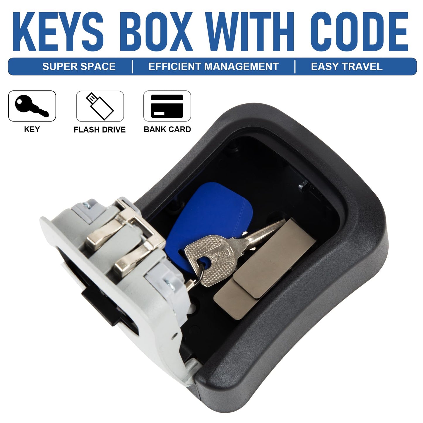 Key Lock Box Wall Mounted, 4 Digit Combination Lockbox for Outside House Keys,Key Safe Security Storage Lock Box 5 Keys Large Capacity with Resettable Code for Indoor Outdoor Garage Weatherproof