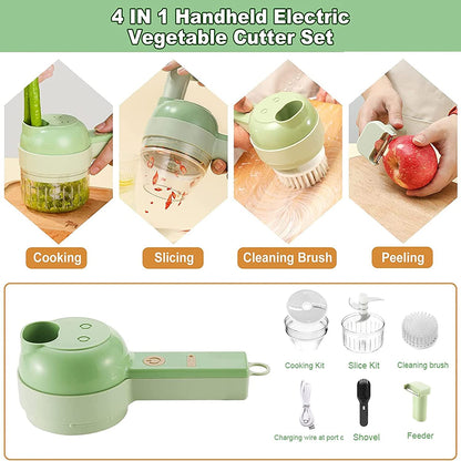 AUELEK Electric Vegetable Cutter Set,4 in 1 Handheld Portable Vegetable Slicer, Mini Garlic Crusher with One Button Control, Mini Food Chopper for Garlic, Onion, Veggie