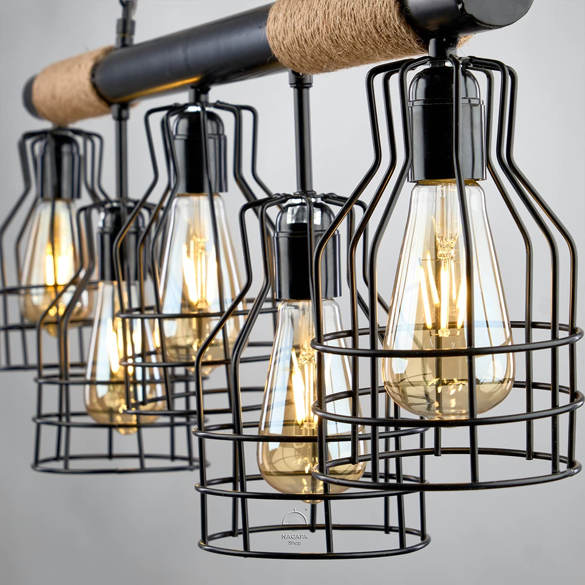 Cannon black rope chandelier 5 lamps R1003,Multicolor