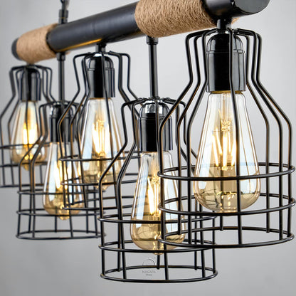 Cannon black rope chandelier 5 lamps R1003,Multicolor