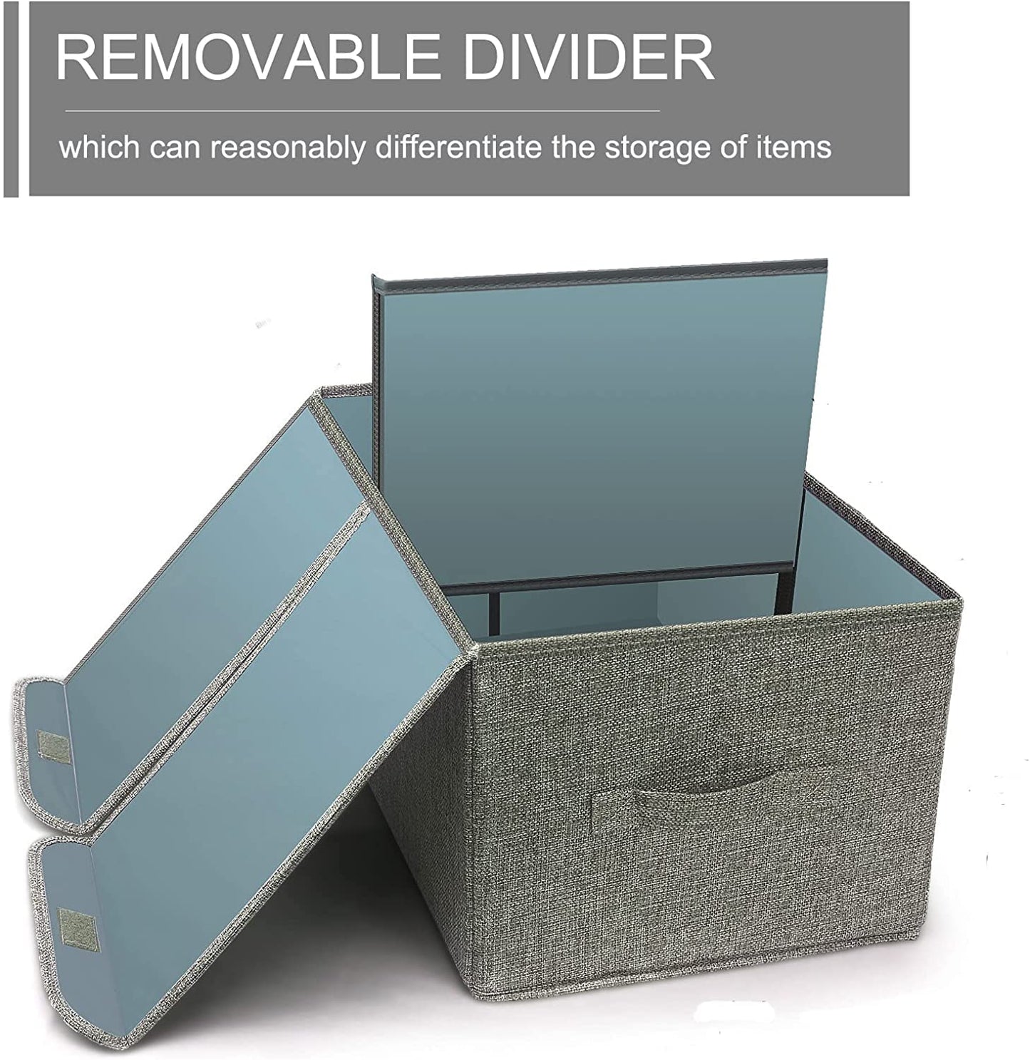 Storage Box with Lids, Foldable, Dual Compartments, Durable Fabric, Ideal for Home Organization, Grey, 44L x 28W x 24H cm