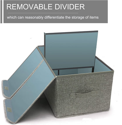 Storage Box with Lids, Foldable, Dual Compartments, Durable Fabric, Ideal for Home Organization, Grey, 44L x 28W x 24H cm