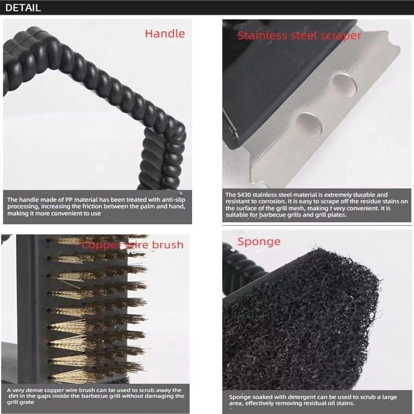 LLJJLXZCD 3-in-1 Barbecue Cleaning Assistant, Stainless Steel Scraper, Brass Wire Brush, Sponge, Silver, 2-Pack, Grill Brush, Grill Cleaning, CLEANING_BRUSH