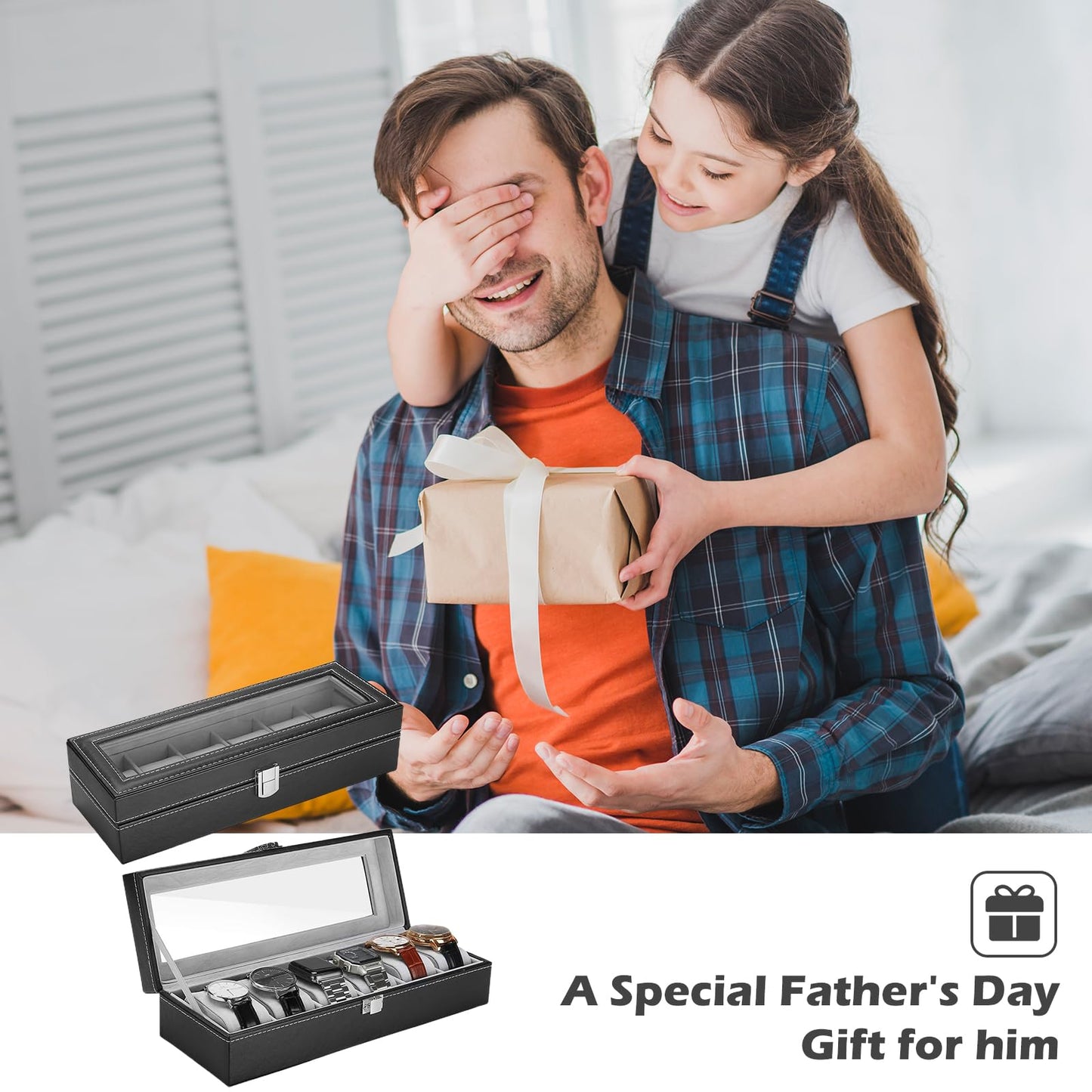 ProCase Watch Box Storage Box with 6 Grids, 6 Slots Watch Box Watch Display Box Organiser Watch Box for Men Black