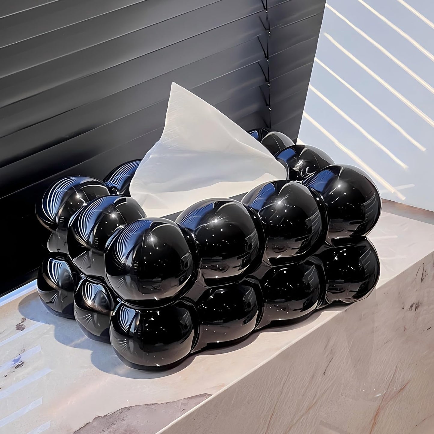 Embhlitfe Marshmallow Tissue Organizer Bubble Tissue Box Tissue Dispenser Rectangular Tissue Holder for Car Bathroom Table Party Home Office Restaurant (Black)