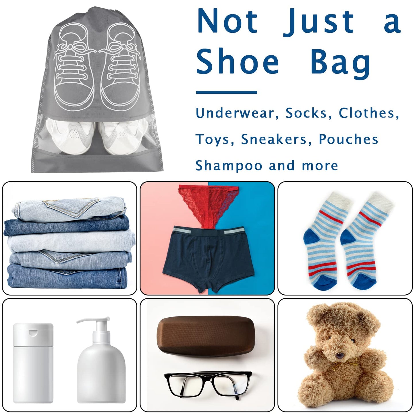 Ynaize 10PCS Travel Shoe Bags with Rope Large Shoes Storage Organizers Pouch for Men and Women Clear Drawstring Bags, Grey, Stylish Pattern