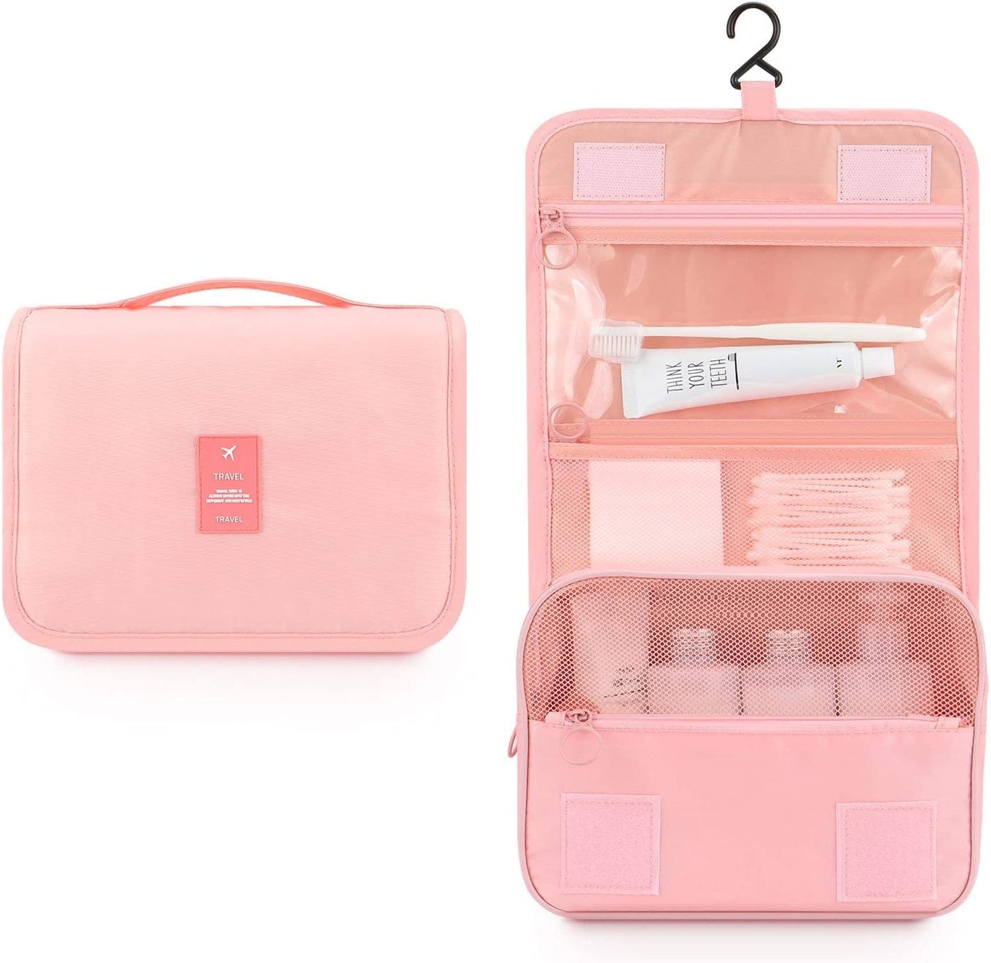 COOLBABY Travel Makeup Cosmetic Bag Shower Bags Hanging Toiletry Bag - Pouch Large Cosmetic Makeup Travel Organizer for Men & Women with Sturdy Hook, Pink, 9.4*3.5*7.8 inches, Portable Toiletry Bag