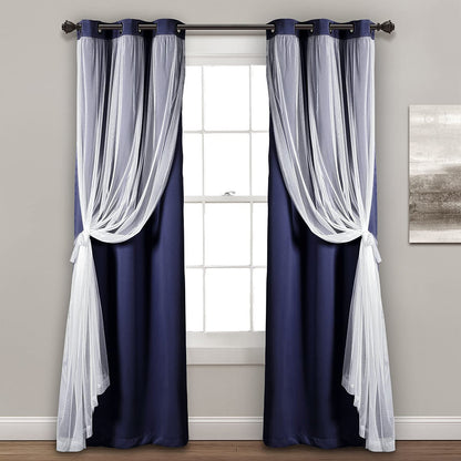 INtex CURTAINS HOUSE Sheer Voile Curtain Panel with Blackout Lining and Steel Grommets Light Filtering Room Darkening 1 Piece for Living Room or Bedroom (150W x 265L CM, Navy)