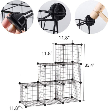 YCOCO 6 Wire Storage Modular Cubes, DIY Metal Grids Closet Organizer - Black