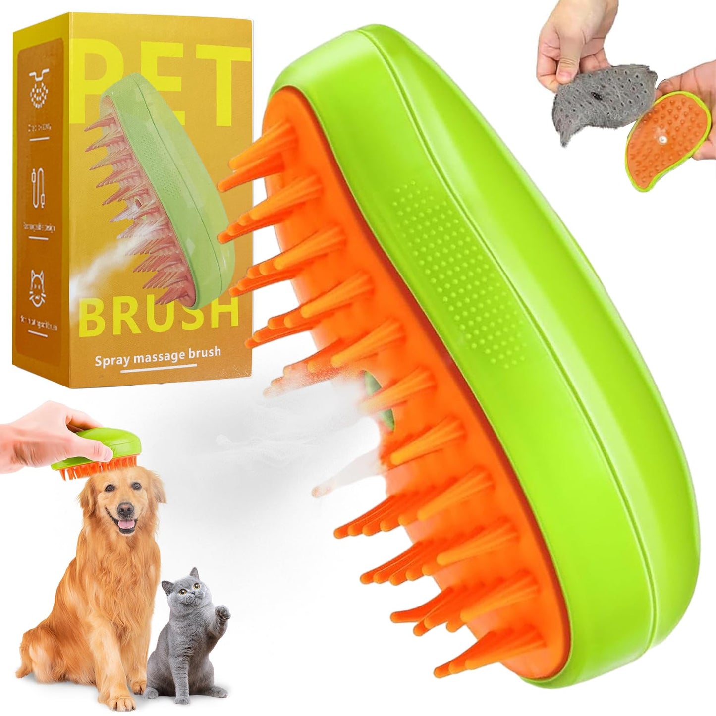 71Nmly 3 In1 Steamy Cat Brush - Self Cleaning, Rechargeable, Multifunctional Grooming Brush for Pet Hair Removal