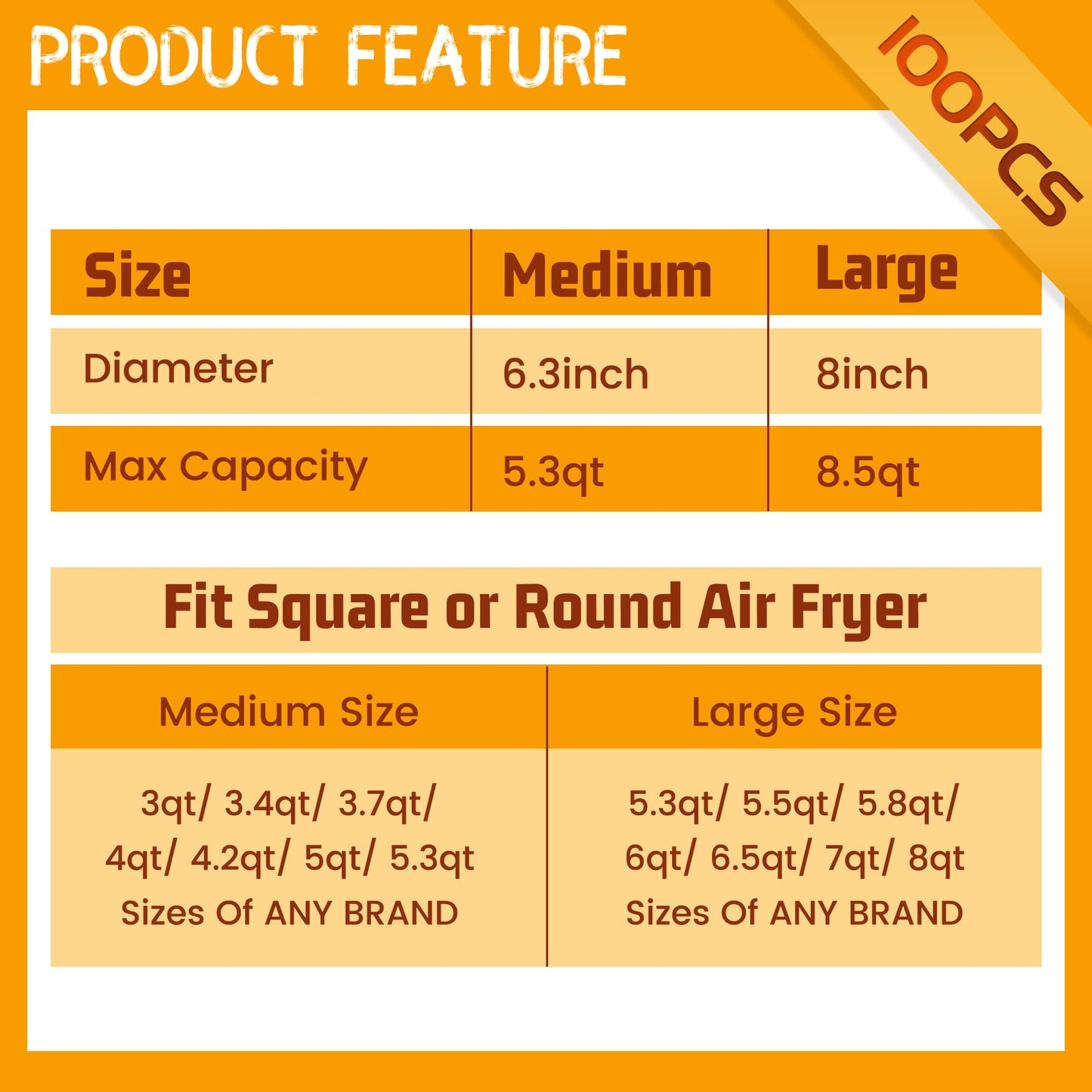 100 PCS Large Air Fryer Disposable Paper Liner, Non-stick Air Fryer Liners, Oil-Proof Air Fryer Parchment Paper, Food Grade Round Baking Paper For Frying Baking Roasting Microwave, 100PCS, 8 Inch.