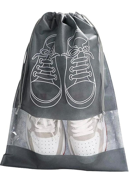 2 Gray Travel Shoe Bag, Waterproof Dustproof, Transparent Slot and Drawstring for Gym and Travel Use 2 Gray Travel Shoe Bag, Waterproof Dustproof, Clear Window and Drawstring for Gym and Travel.