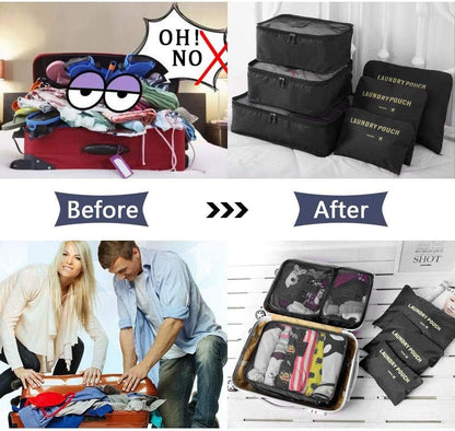 None Brand 6 pieces/set travel storage bag-with laundry bags & digital pouch for clothes luggage packing cube organiser suitcase (Black)