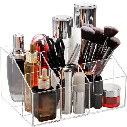 7-Compartment Clear Acrylic Desk Organizer, Stationary Caddy and Pen Holder for Notebooks and Pencils, Multi-functional Storage for School, Artist, and Office Craft Room Supplies