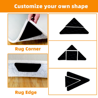 Carpet Tape, 8 Pcs Non Slip Rug Tape for Hardwood Floors and Tiles, Reusable and Washable Rug Pad Gripper for Area Rugs, Dual Sided Adhesive Rug Stopper Keep Corners Flat