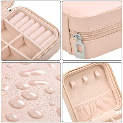 صندوق مجوهرات للنساء والفتيات، منظم مجوهرات جلدي صغير الحجم للسفر، حقيبة تخزين مجوهرات صغيرة محمولة مع مقصورات للخواتم والأقراط والقلائد