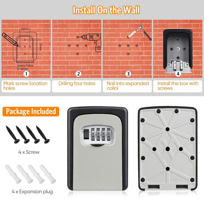 DMG TECH Security Key Lock Box, Lock Box, 4-Digit Combination Key Box, Wall Mount Key Storage, Waterproof