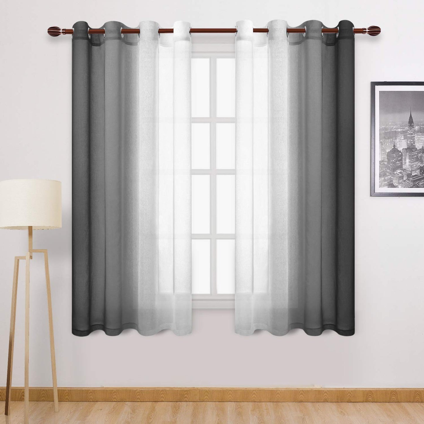 INtex CURTAINS HOUSE Modern Design Voile chiffon Curtains - Gradient colours- steel Grommets - 2 pieces - for living rooms and bedrooms Grey 500W x 220L