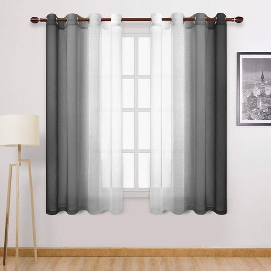 INtex CURTAINS HOUSE Modern Design Voile chiffon Curtains - Gradient colours- steel Grommets - 2 pieces - for living rooms and bedrooms Grey 500W x 220L