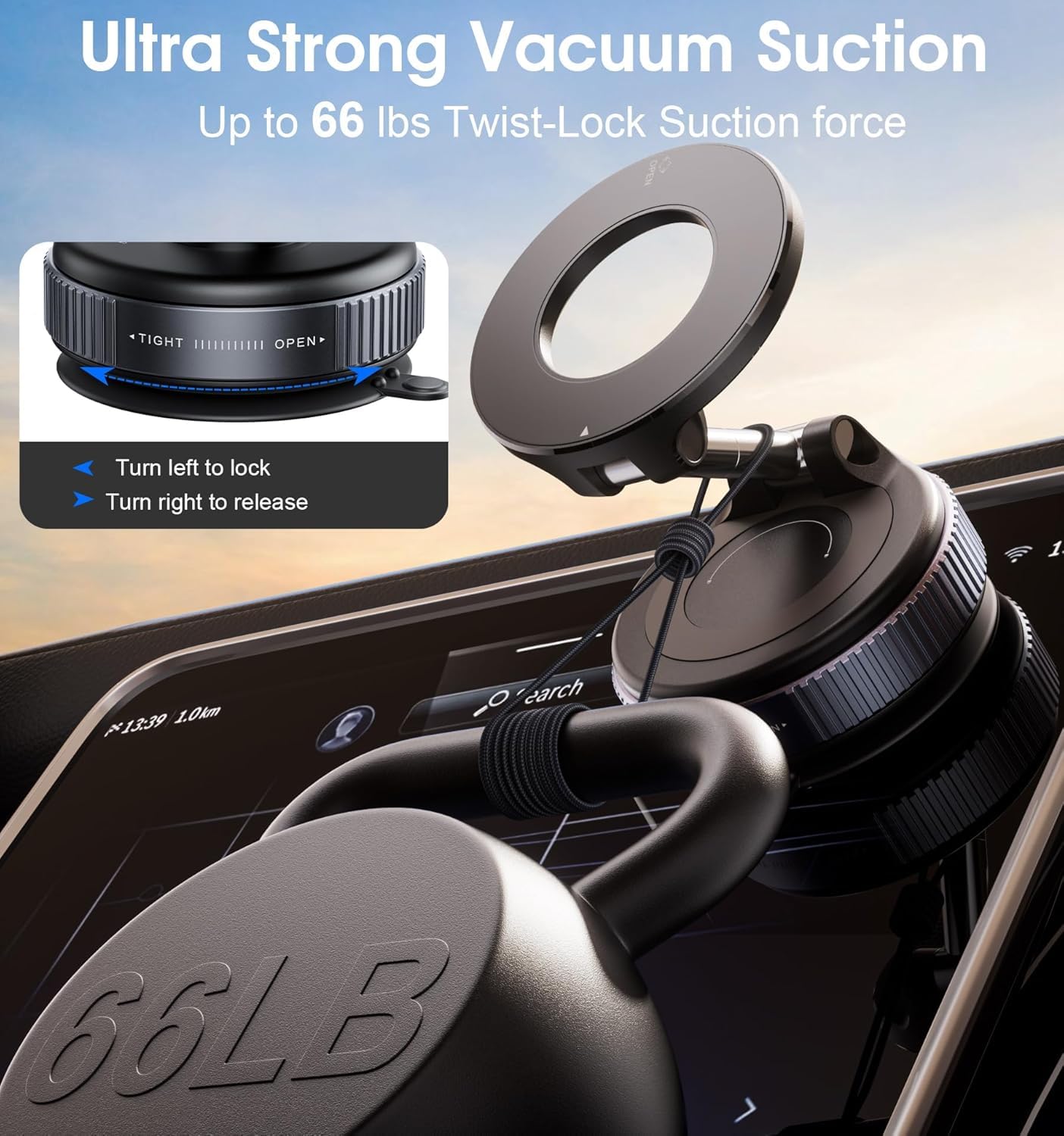 Upgraded Vacuum Suction Phone Holder | 360° Rotating Adjustable and Foldable Vacuum Magnetic Phone Holder with Strong Suction Cup for Car, Home & Travel | Car Mount Compatible with iPhone Android