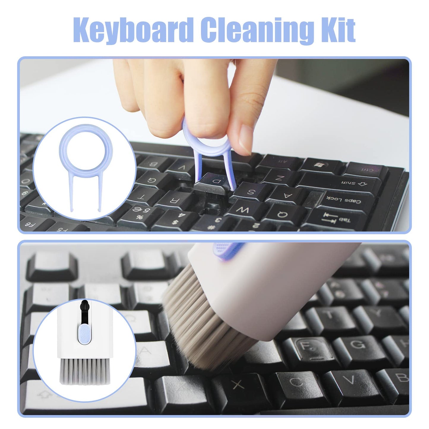 Laptop Cleaner Keyboard Cleaner Kit with Brush, 7 in 1 Electronic Cleaner Kit for Airpod Pro Earbuds Phone Computer, Multi-Function Cleaning Kit for Keyboard Laptop Airpods MacBook Earbuds PC - Blue