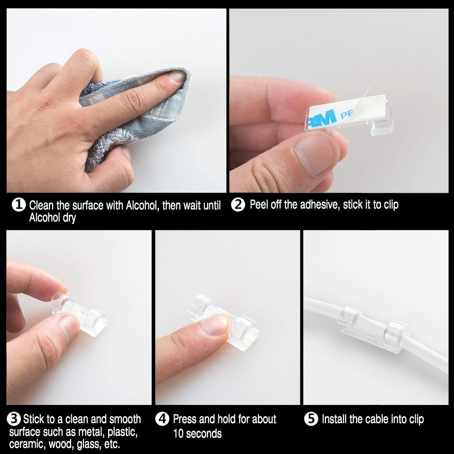 SYGA 40-Piece Transparent Cable Clips Organizer Drop Wire Holder Cord Management System