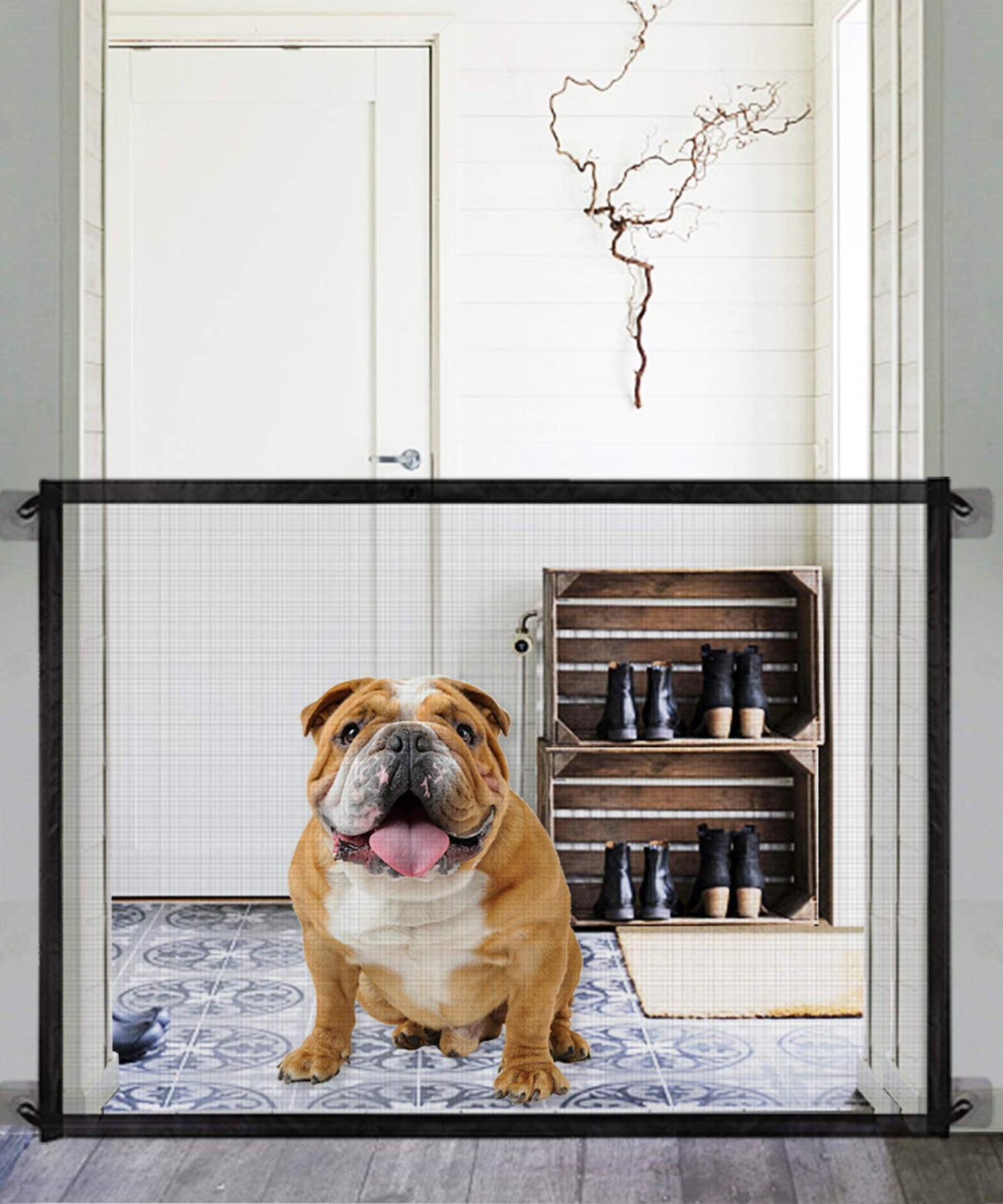 Baby Gate Magic Gate for Dogs,Queenii Pet Safety Guard Mesh Dog Gate,Portable Folding Children's Safety Gates Easy to Install Anywhere [2022-Series] Safety Fence for Hall Doorway Wide 40.97"-Black