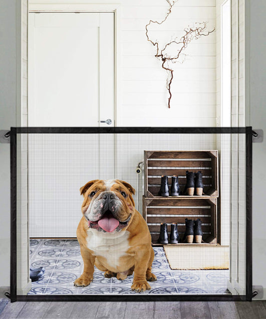 Baby Gate Magic Gate for Dogs,Queenii Pet Safety Guard Mesh Dog Gate,Portable Folding Children's Safety Gates Easy to Install Anywhere [2022-Series] Safety Fence for Hall Doorway Wide 40.97"-Black