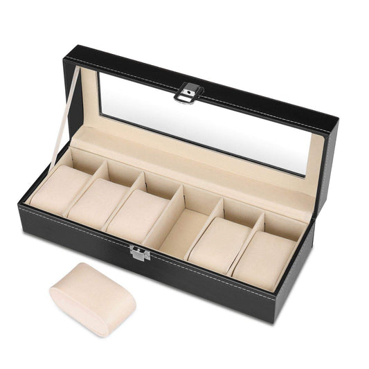 Watch Organizer, 6 Slot PU Leather Watch Storage Case with Lock and Key, Elegant Jewelry Display Box, Perfect for Men's and Women's Watches