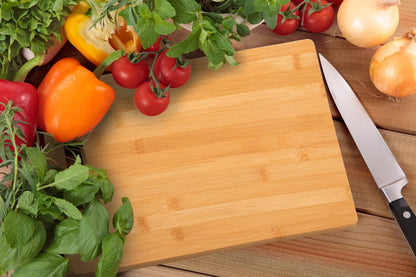 FOMQUAZLI Wooden Bamboo Chopping Cutting Board with Steel Handle Fruits, Vegetables, Fish, Chicken & Meat Cutting Pad for Kitchen Non-Slip Antibacterial Chopping Board (30 * 20CM)