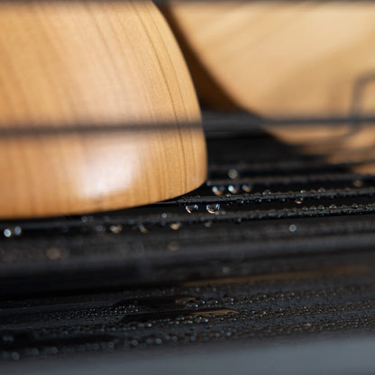 Navaris Dish Drainer Rack - Plate, Cutlery, Pots and Pans Drying Rack for Kitchen with Beechwood Handles - Modern Retro Design Drip Tray - Black