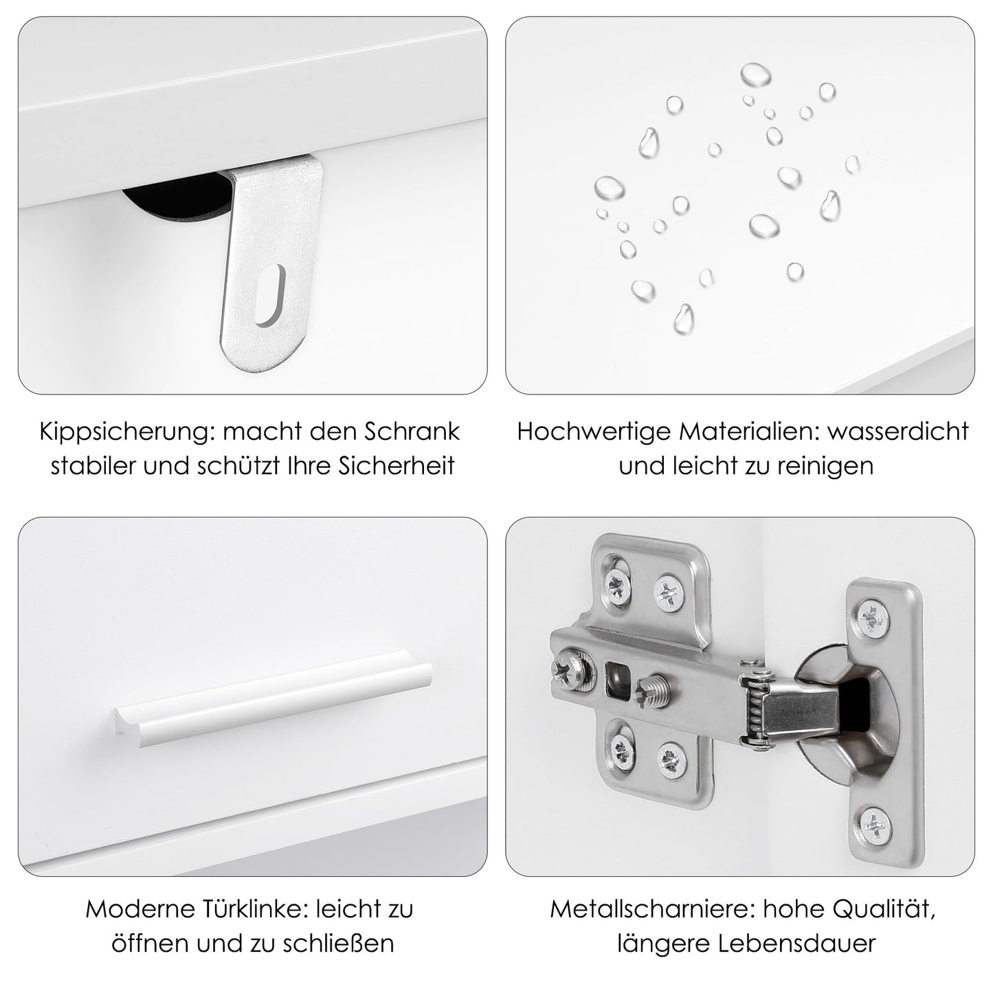 Bookcase with 4 Doors in White, 180.5cm Bookshelf with Living Room Storage, Free Standing Cupboard for Home Office, Large Capacity Cabinet (180.5x60x40cm)