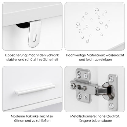 Bookcase with 4 Doors in White, 180.5cm Bookshelf with Living Room Storage, Free Standing Cupboard for Home Office, Large Capacity Cabinet (180.5x60x40cm)