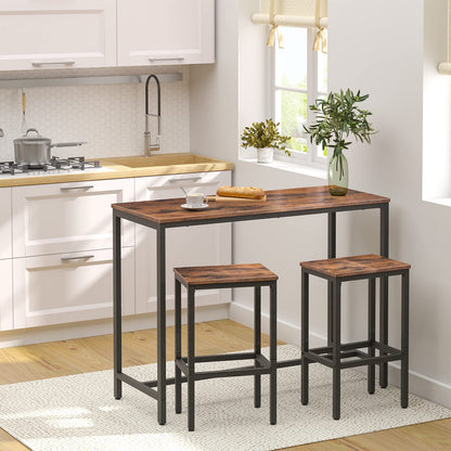 Bar Stools, Set of 2 Bar Chairs with Footrest, Black Steel Frame, Adjustable Feet, for Living Room, Dining Room, Kitchen, Industrial Design, Rustic Brown