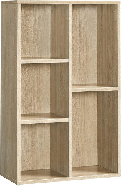 Wooden Bookcase for Kids with 5 Sections, Decorative Storage Unit and Floor Standing File Cabinet for Study or Playroom, 80cm Tall in Beige Manufactured Wood
