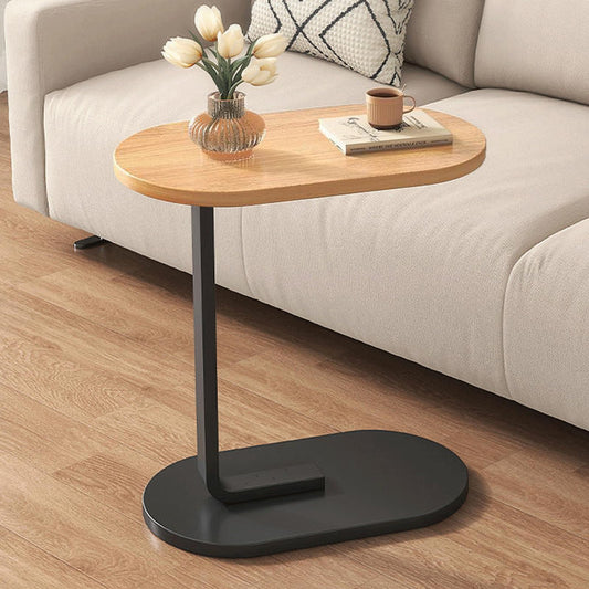 C-Shaped Side Table with Sliding Design – Sturdy Metal Frame and Wood Surface, Perfect for Living Room 45D x 30W x 60H CM Black x Wooden